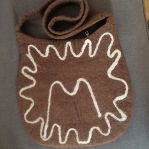 Brown Boiled wool crossbody shoulder bag cotton line